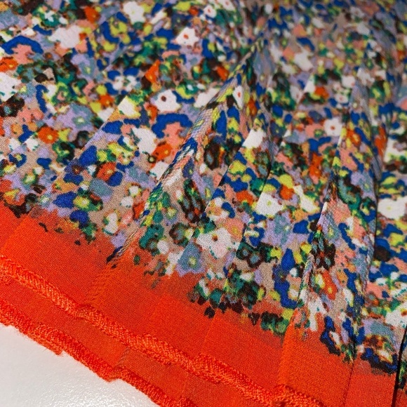 American Eagle Brown Floral Pleated Mini Skirt With Liner and Orange Trim Fall - Picture 7 of 8